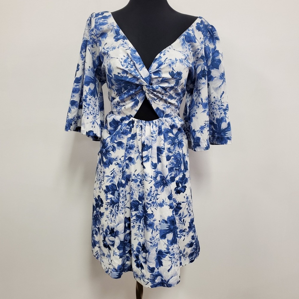 Abercrombie & Fitch Womens Emerson Puff Sleeve Mini Dress Size M Blue‎ Floral